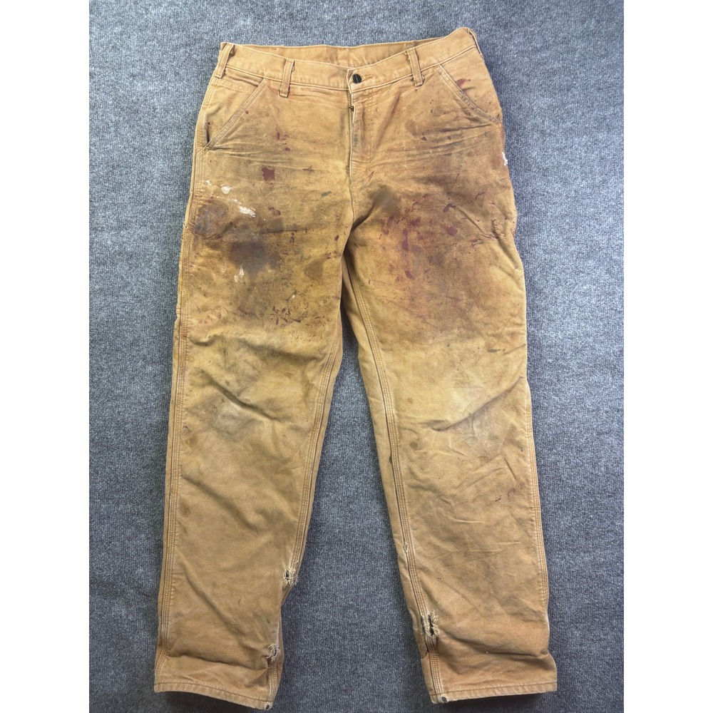 Carhartt B111 BRN Work Pants Mens 36x34 Flannel Lined Canvas Duck Distressed
